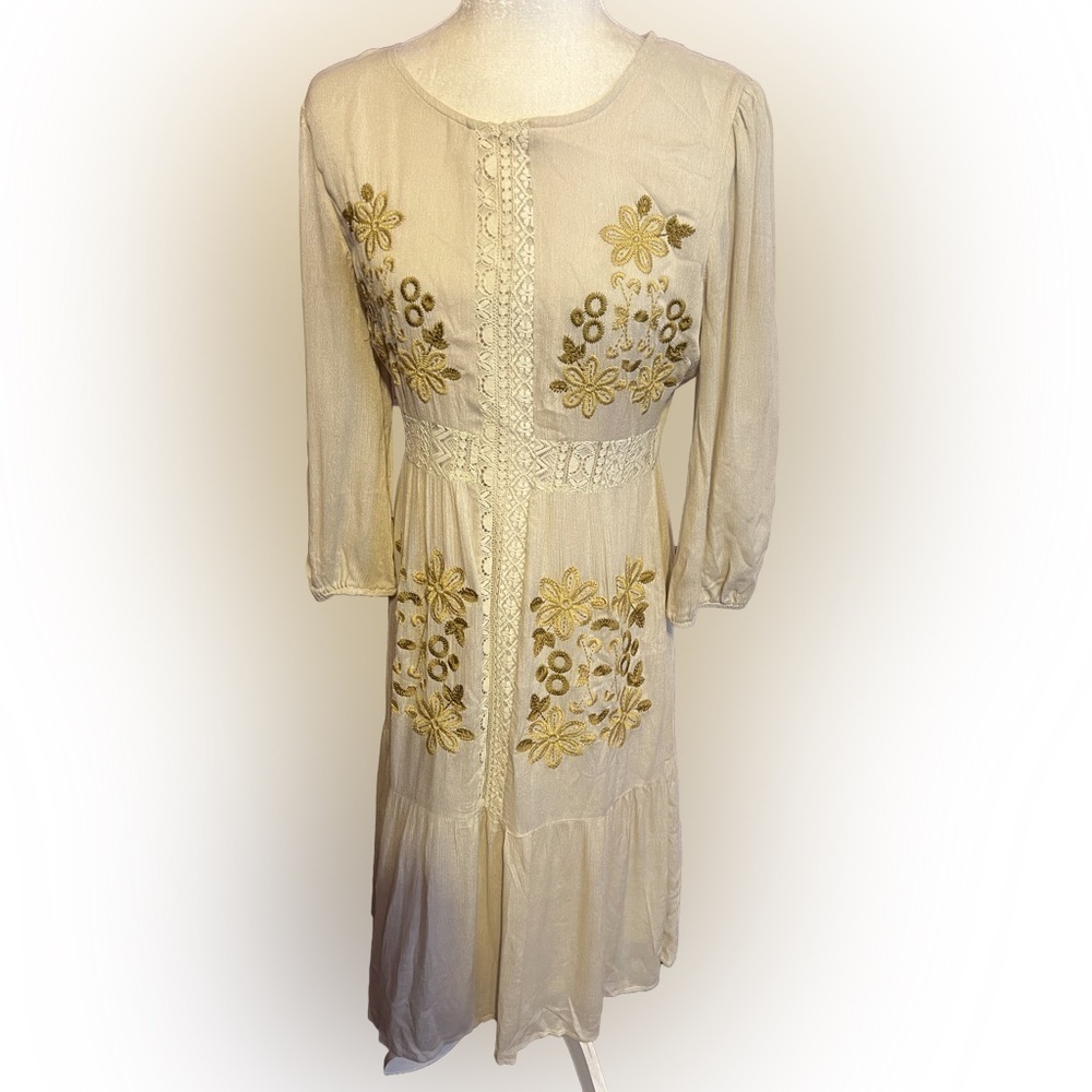 Polagram Boho Embroidered Maxi Prairie Dress M